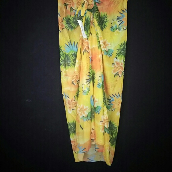 Orange hawaiian floral print wrap coverup - Picture 1 of 2